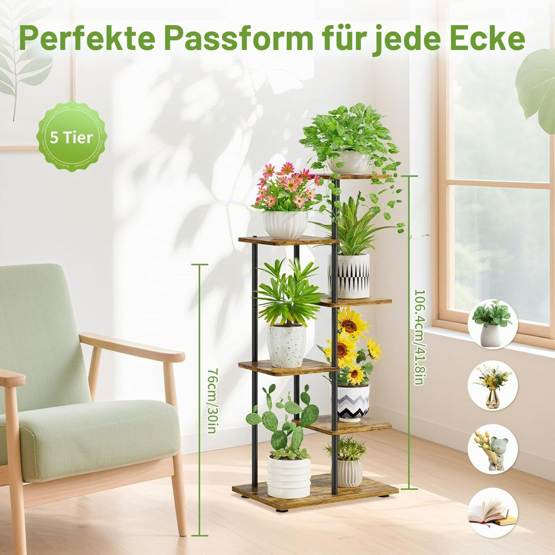 iDavosic.ly Pflanzenständer mit 5 Etagen, Blumenständer für Draussen Plant Stand Indoor Outdoor, Pfl