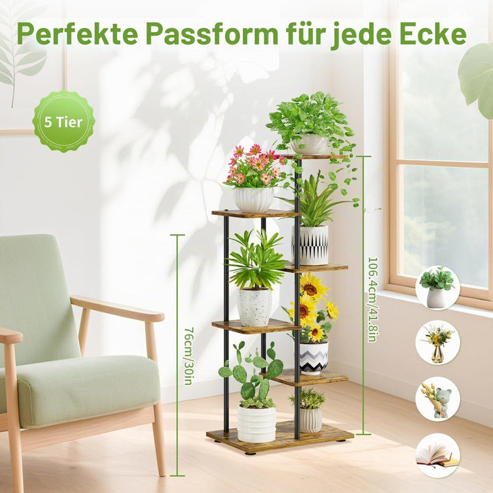 iDavosic.ly Pflanzenständer mit 5 Etagen, Blumenständer für Draussen Plant Stand Indoor Outdoor, Pfl