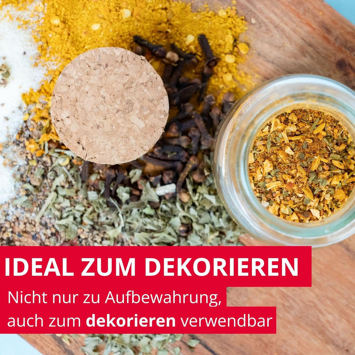 Westmark Gewürzgläser Set mit Korken, 6 Stk. – Für Gewürze, Kräuter und Tees – Inklusive 8 Dekoetike