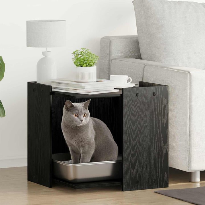 vidaXL Katzenstreu Box Umzäunung Schwarz Eichen-Optik 53 x 53 x 51 cm, Katzenmöbel für Wohnzimmer, s
