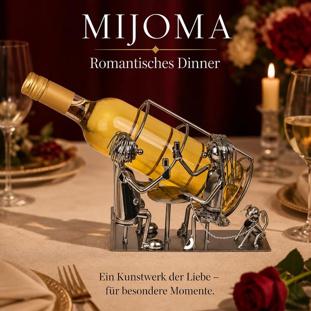 MIJOMA Weinflaschenhalter Liebespaar – Handgefertigte Metallkunst, romantischer dekorativer Flaschen