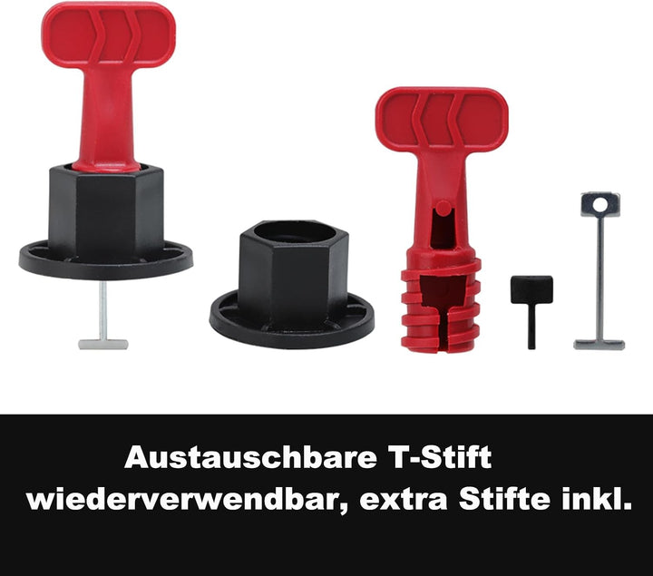 Fliesen-Nivelliersystem-Set, 100 Stück Fliesen-Nivellierer, 2 Spezialschlüssel, 10 T-Stifte