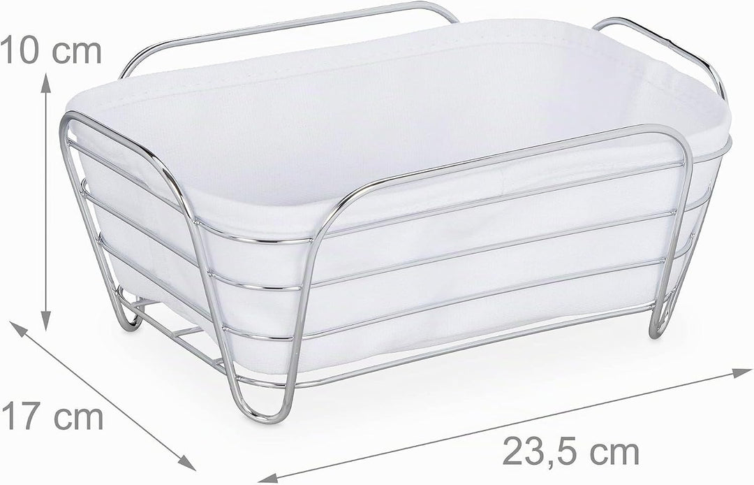 Relaxdays Brotkorb Metall mit Stoffeinsatz, eckig, Frühstückskorb für Brot &amp; Brötchen, HBT: 10 x 23,