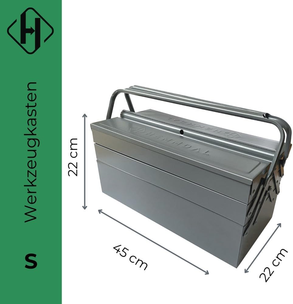 Werkzeugkasten leer | 4 aufziehbare Fächer | HxBxT 45 x 22 x 22 cm | mit Doppelgriff | langlebig & s