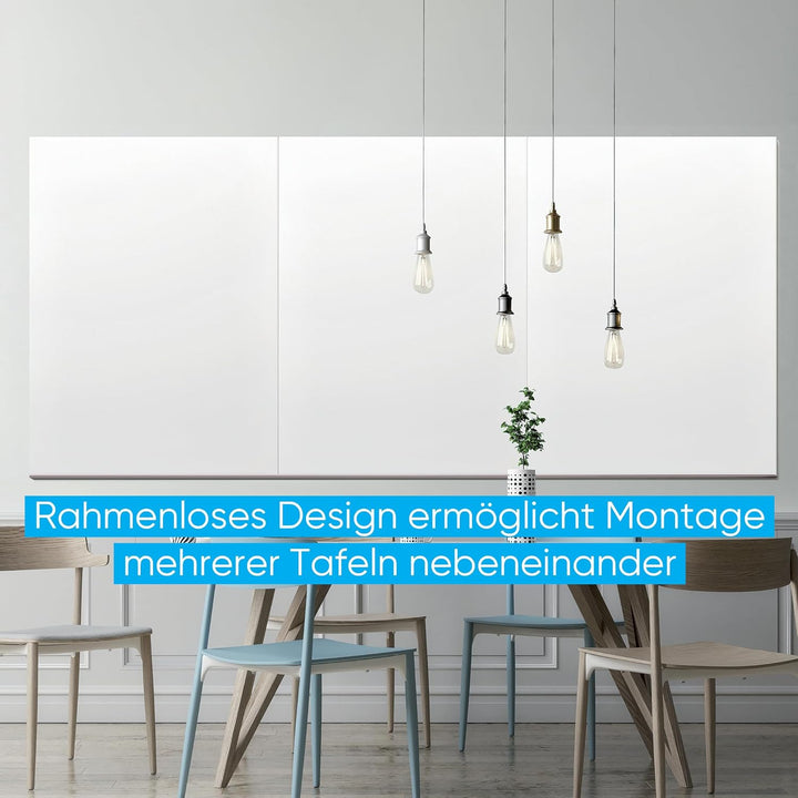 FRANKEN Whiteboard aus Glas, magnetisch und beschreibbar, Design-Schreibtafel ohne Rahmen, Magnettaf