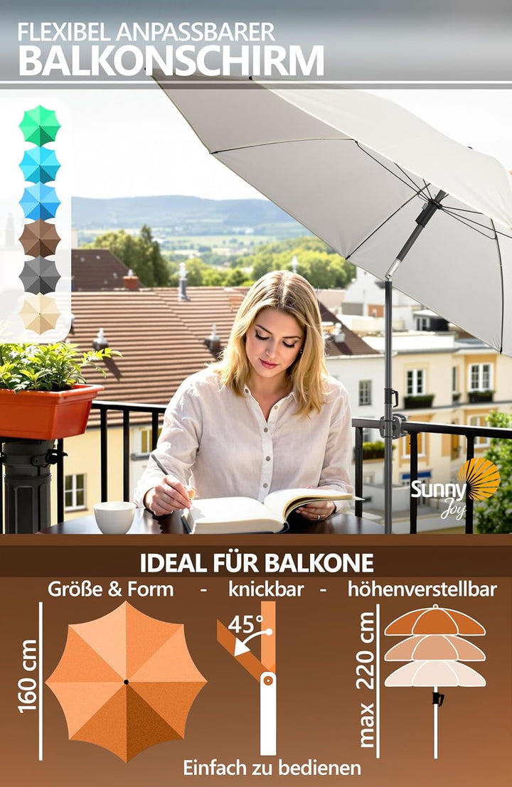 4smile Sonnenschirm Balkon SunnyJoy im 3er-Set - UPF 50+ Balkon Schirm 160 cm + Sonnenschirmhalter B