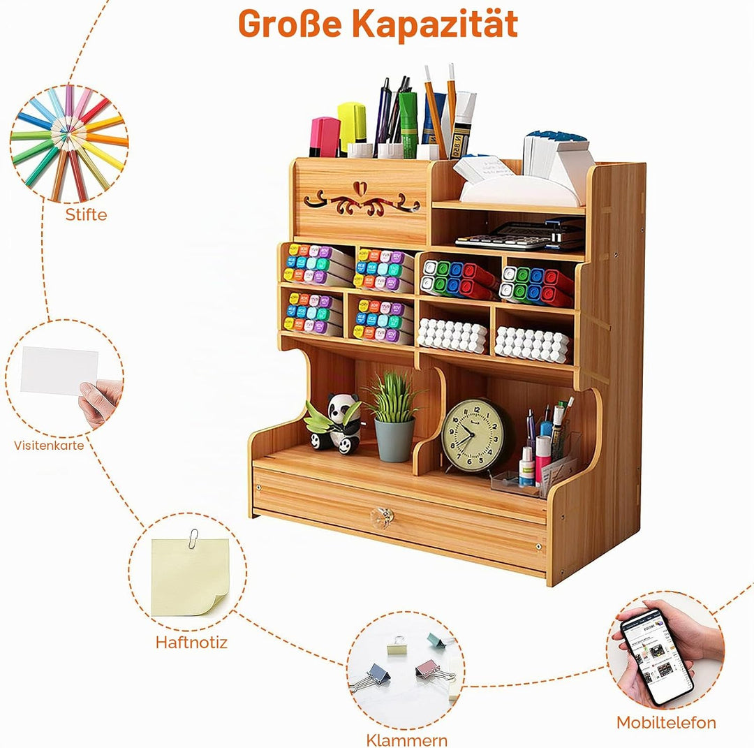 Hggzeg Schreibtisch-Organizer aus Holz, Selbstmontage, Schreibtischset, grosse Kapazität, Schreibtis