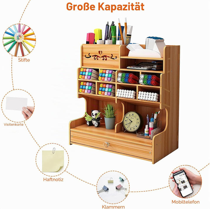 Hggzeg Schreibtisch-Organizer aus Holz, Selbstmontage, Schreibtischset, grosse Kapazität, Schreibtis