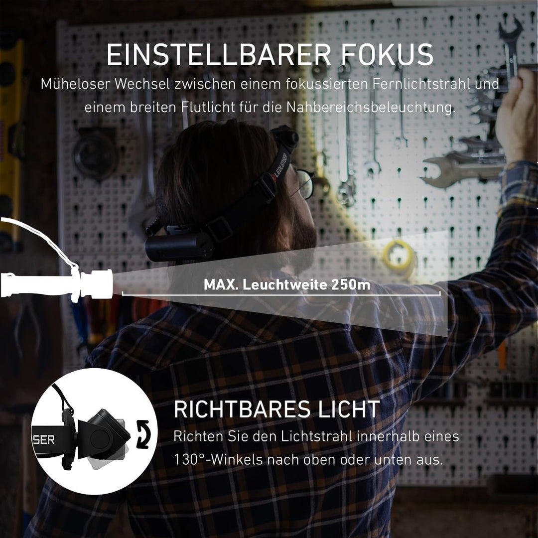 Ledlenser H7R Core Stirnlampe LED, 1000 Lumen, aufladbar mit Lithium Akku, wasserdicht IP67, fokussi