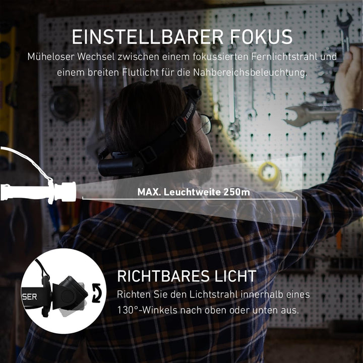 Ledlenser H7R Core Stirnlampe LED, 1000 Lumen, aufladbar mit Lithium Akku, wasserdicht IP67, fokussi