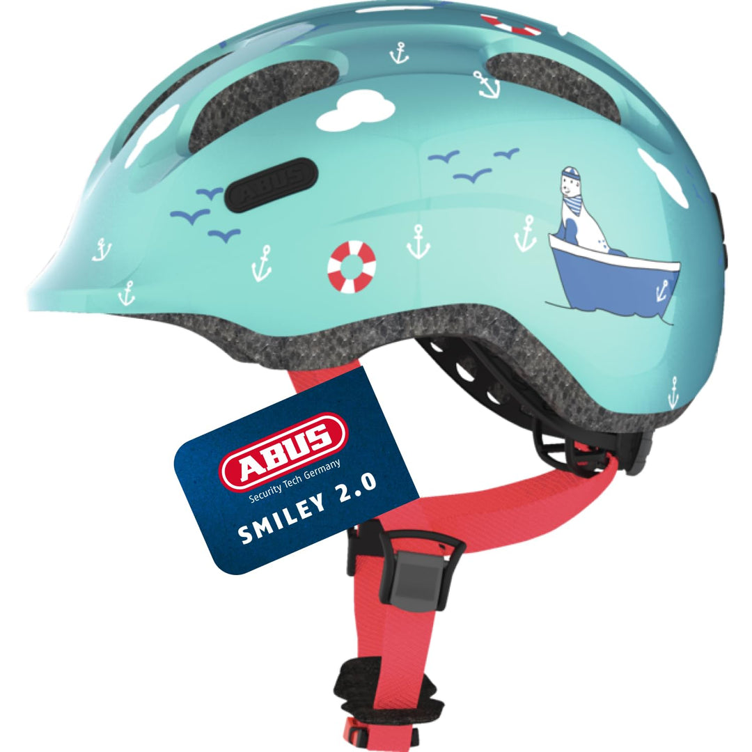 ABUS Kinderhelm Smiley 2.0 - Robuster Fahrradhelm für Mädchen und Jungs M (50-55 cm) turquoise sailo