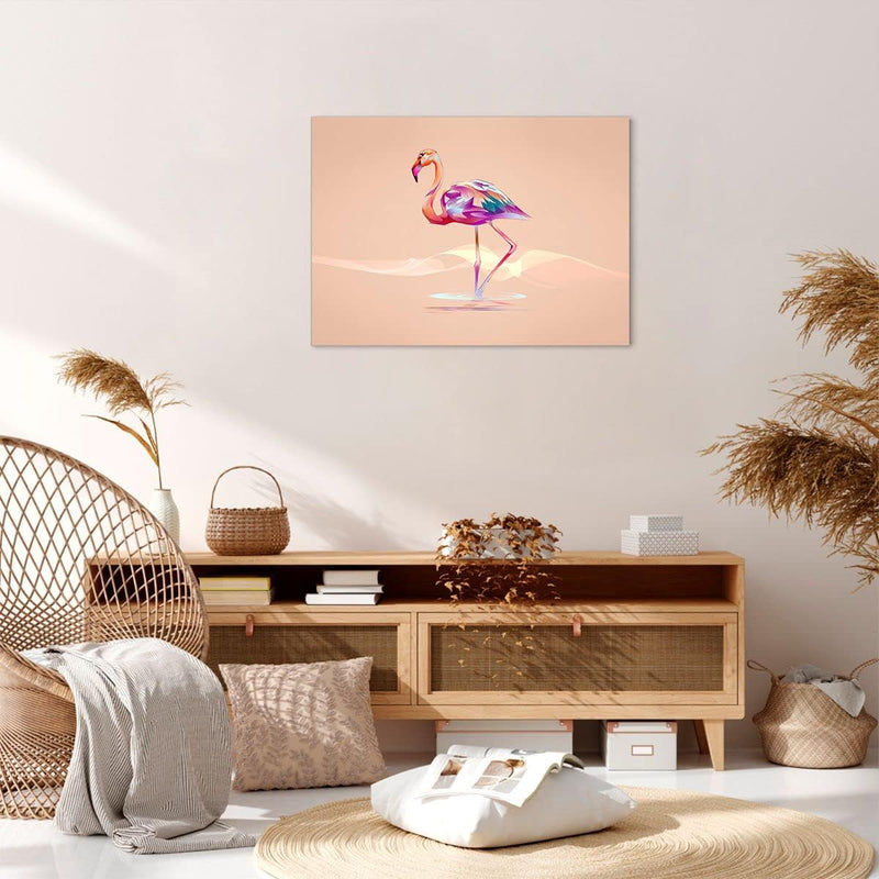 ARTTOR Bilder auf Leinwand Flamingo Vogel Wasser Leinwandbild 70x50cm Wandbilder Dekoration Wohnzimm