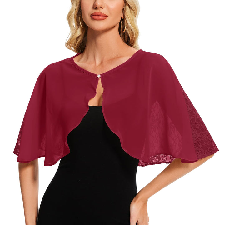 Damen Spitzen Schal Stola Chiffon Umhang Cape Capelets für Hochzeit Abendkleid Braut Party Elegant S