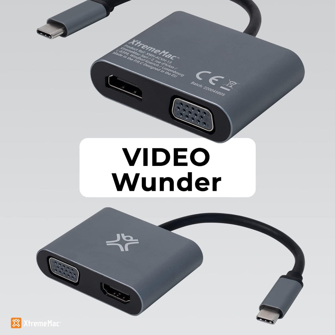 XtremeMac USB-C zu HDMI &amp; VGA Adapter, Dual Display, 4K Ultra HD (HDMI) und Full HD (VGA), MacBook P