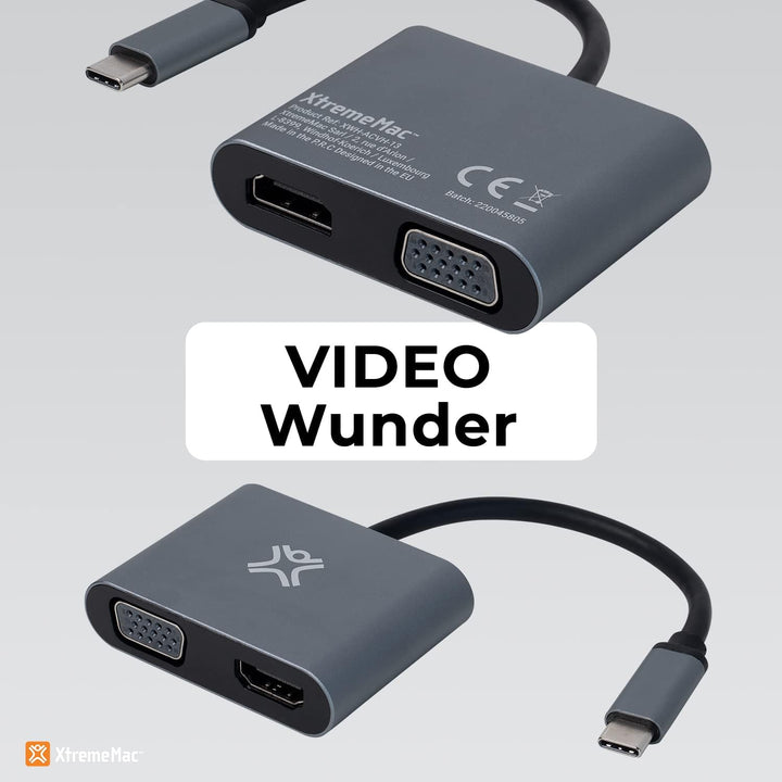 XtremeMac USB-C zu HDMI &amp; VGA Adapter, Dual Display, 4K Ultra HD (HDMI) und Full HD (VGA), MacBook P