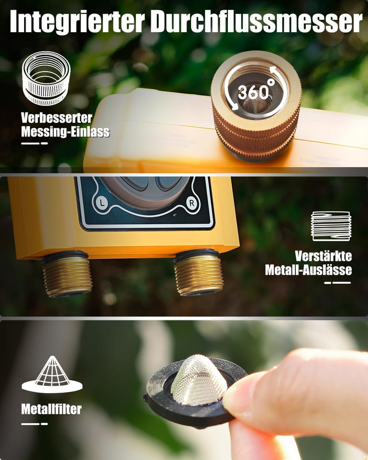 RAINPOINT Bewässerungscomputer WLAN 2 Ausgänge mit Messingeinlass und -auslass,Zeitschalter mit Rege