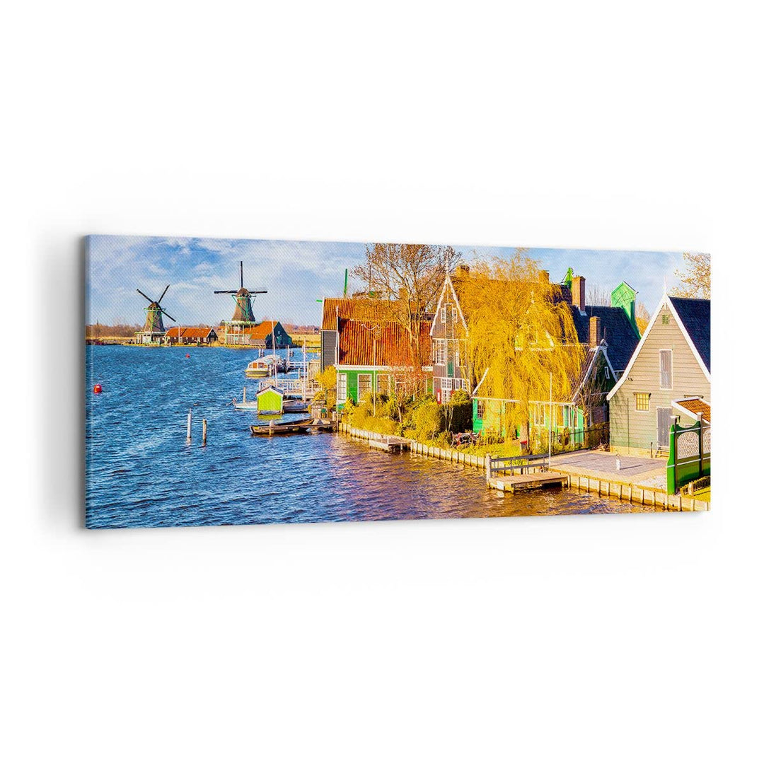 Wandbilder Dekoration Wohnzimmer Landschaft Windmühle Wasser Dorf Panorama Bilder auf Leinwand 120x5