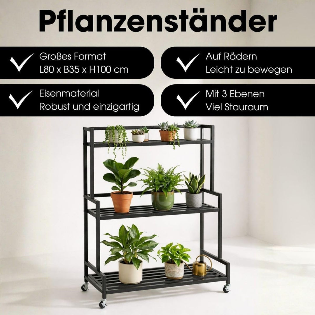 MICA Decorations Greenrax Pflanzenregal auf Rädern - Pflanzenständer für Zimmerpflanzen, Aussenpflan