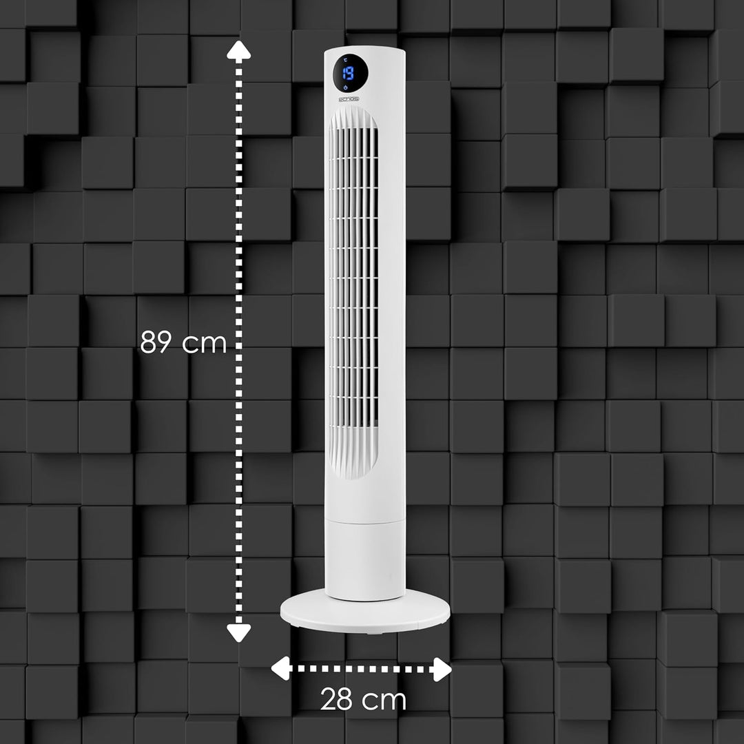 Echos Turmventilator | Ventilator sehr leise | Fernbedienung | Oszillierend | LED-Display | 3 Stufen