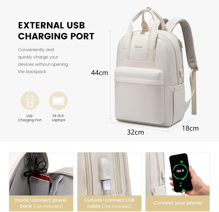 LOVEVOOK Rucksack Damen Elegant, 15,6 Zoll Laptop Schulrucksack Teenager Mädchen mit Laptopfach, Was
