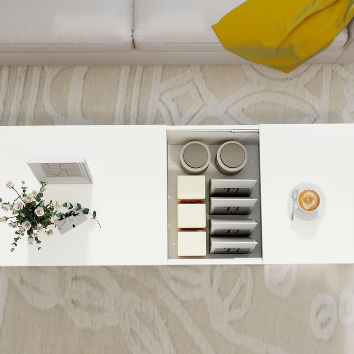 HOMCOM Couchtisch Wohnzimmertisch mit Verstecktem Stauraum Regal, Modern Sofatisch Beistelltisch Kaf