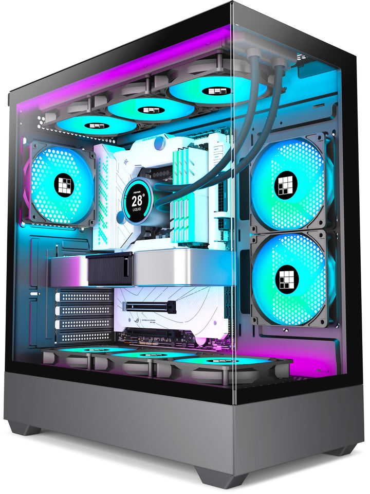 FOIFKIN PC Gehäuse - Vorinstallierter 5 PWM ARGB-Lüfter, ATX Mid-Tower Gaming PC Gehäuse, 270° Panor