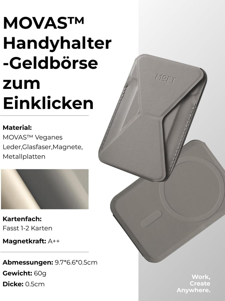MOFT MagSafe Wallet Ständer für iPhone 15/14/13/12 Serie Kompatibel mit MagSafe, MOVAS Vegan Leder M