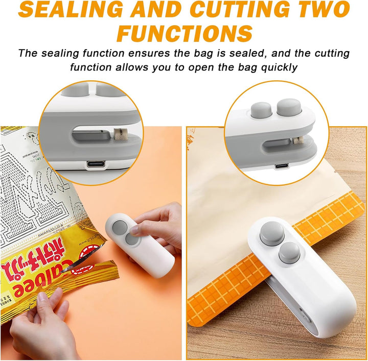 2 Stück Mini Folienschweissgerät: Wiederaufladbar 2 in 1 Snacks Beutelverschliesser, Mini Bag Sealer