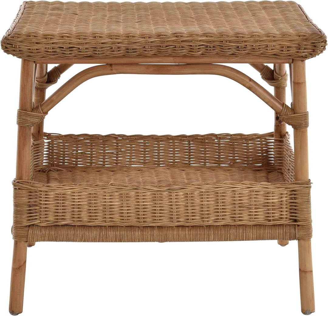 Krines Home Rattan-Tisch Beistelltisch Quadratisch Couchtisch Rattan Wohnzimmer Tisch Ablage 59x59 (