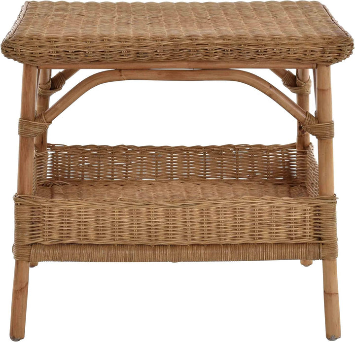 Krines Home Rattan-Tisch Beistelltisch Quadratisch Couchtisch Rattan Wohnzimmer Tisch Ablage 59x59 (