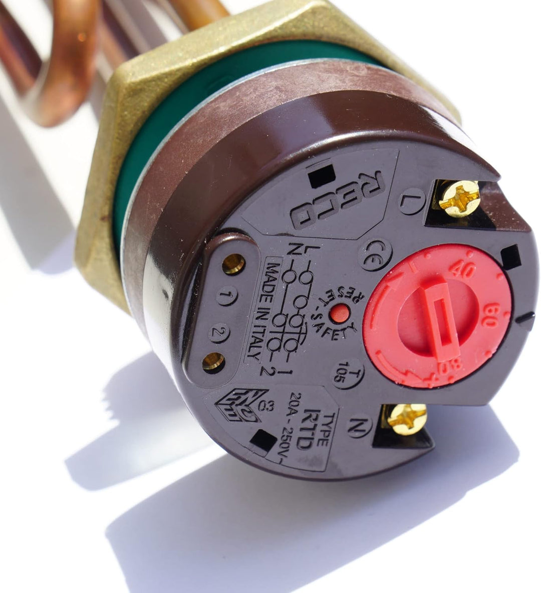 Heizelement mit Thermostat 1 1/4" 5/4" 2kW NEU Sicherheitsthermostat SOLAR Warmwasserspeicher Boiler