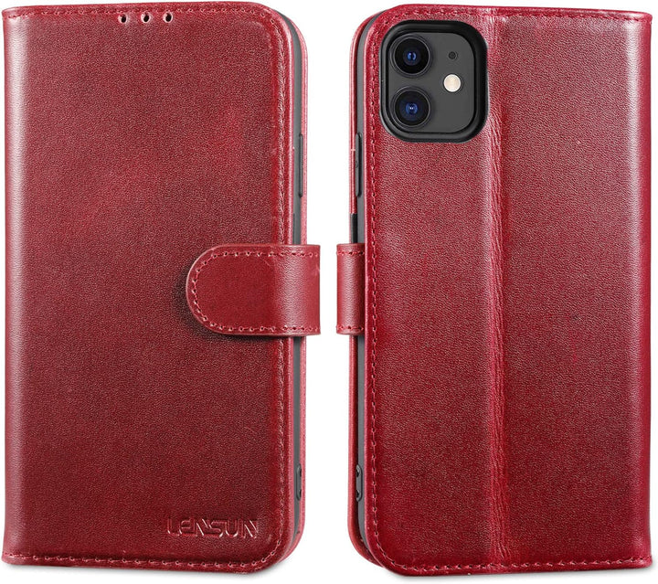LENSUN Echtleder Hülle für iPhone 11, Handyhülle [Echtes Leder][Magnetverschluss][RFID Schutz] Handy