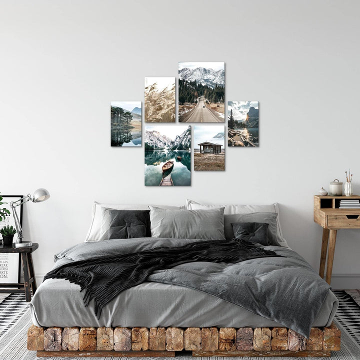 Novart Bilder Set - AUFHÄNGFERTIG - KEIN EXTRA RAHMEN BENÖTIGT - See Berge Landschaft Modern Natur -