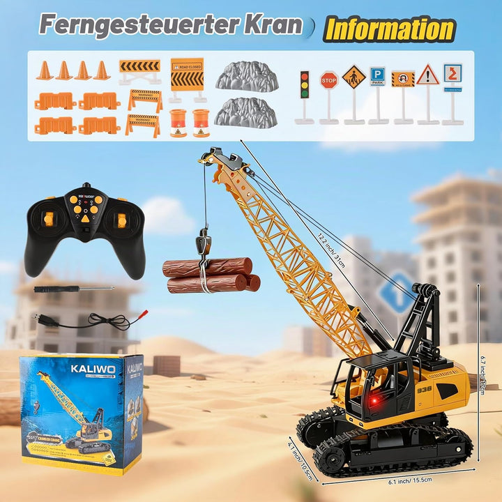 Kran Spielzeug, 2.4Ghz RC Kranfahrzeug, Ausfahrbarem Kran, Baustellen Fahrzeuge Set mit Lichtern,Ger
