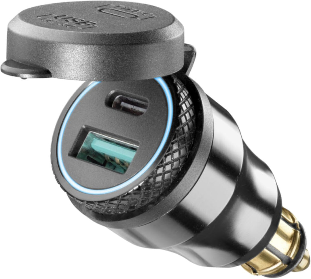INTERPHONE ACCDIN2USBTYPEC Adapter für Motorrad, Aluminium, DIN 12 V auf USB und Typ C DIN USB-A USB