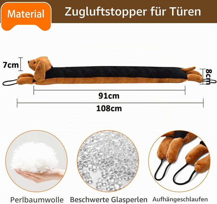 Zugluftstopper, 108cm Hund Gewichtet Luftzugstopper für Türen Geräusch Isolierung Kälteschutz Luftst