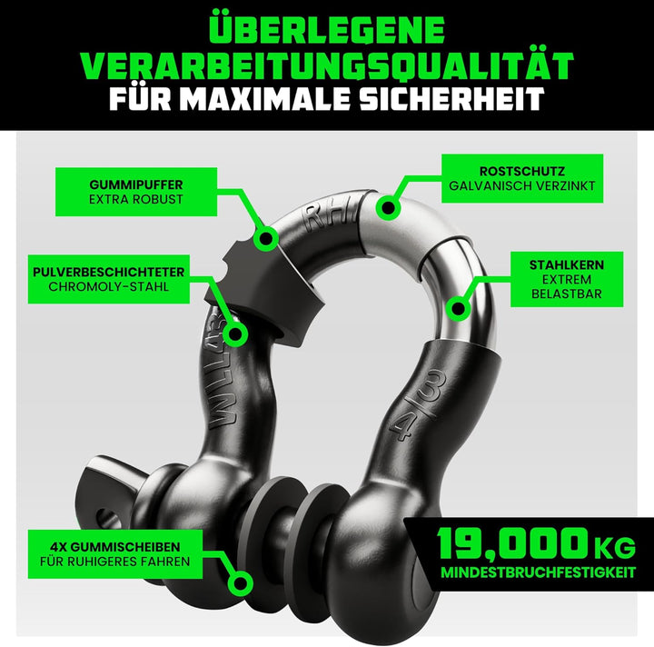 Rhino USA D-Ring Schäkel (2 Stück) 18.983kg Bruchfestigkeit – Schwerlast 1,9 cm Augbolzen Schäkeln m