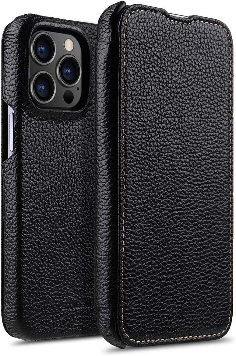STILGUT Book Case kompatibel mit iPhone 13 Pro (6.1“) Hülle aus Leder zum Klappen, Klapphülle, Handy