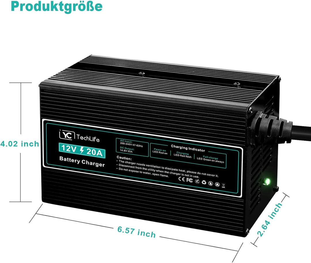 LiFePO4 Ladegerät 12V 20A, Batterie Ladegerät Kompatibel mit Anderson Anschluss Entwickelt für das L