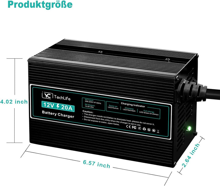 LiFePO4 Ladegerät 12V 20A, Batterie Ladegerät Kompatibel mit Anderson Anschluss Entwickelt für das L