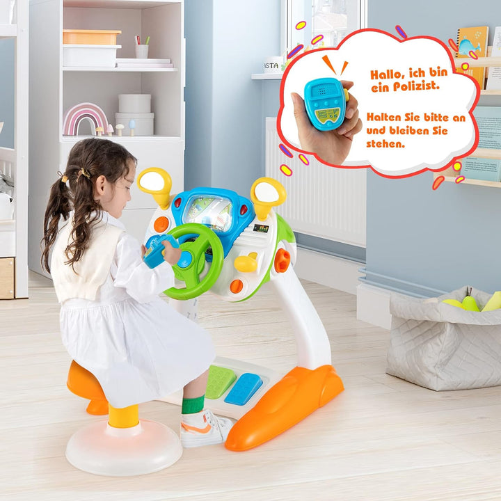 DREAMADE Musikspielzeug zum Cockpit-Thema, Spielzeug Kinder ab 3 Jahre, Lenkrad-Spielzeug mit zyklis