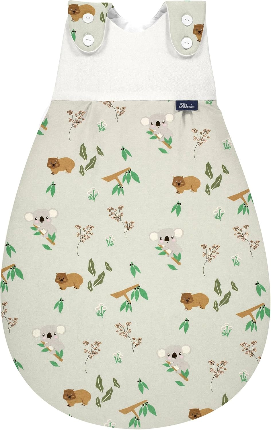 Alvi Baby Mäxchen Aussensack koalas world/Ganzjahresschlafsack mitwachsend/Babyschlafsack grössenver