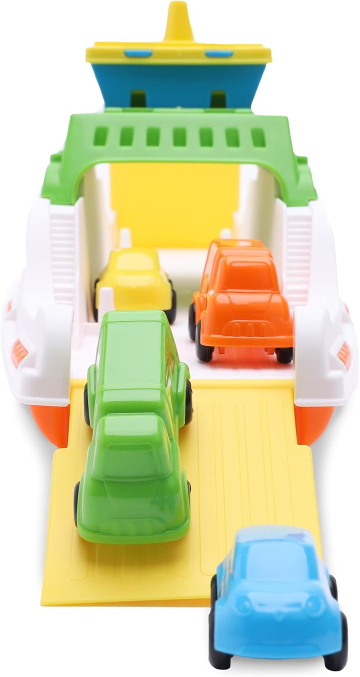 Toyland® 39cm (15 Zoll) Buntes Fährboot mit Beweglichen Rampen und 4 Mini-Autos – Schwimmendes Wasse