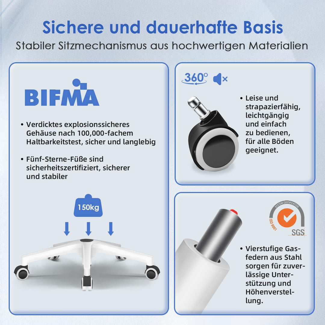 Bürostuhl, Schreibtischstuhl mit klappbare Armlehnen, Bürostuhl Ergonomisch Testsieger mit Lendenwir