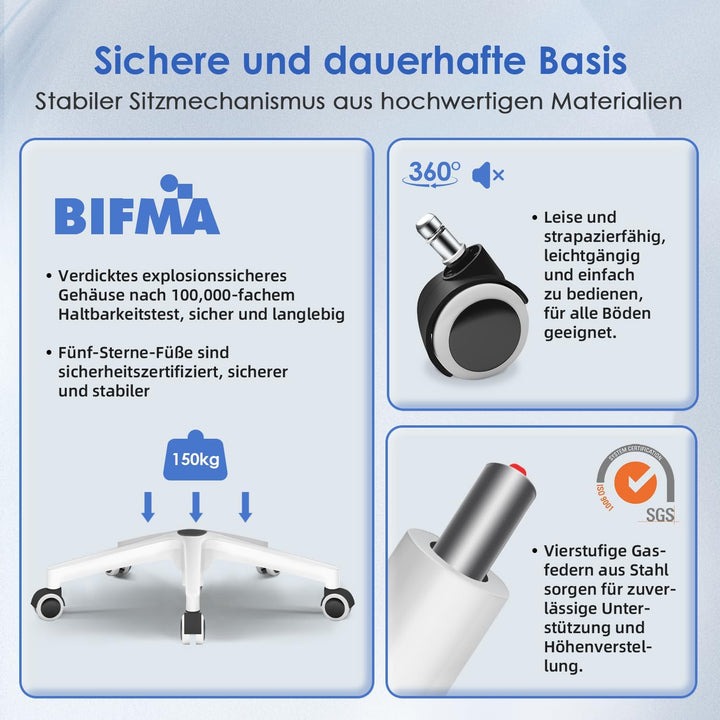 Hinonde Bürostuhl,Bürostuhl Ergonomisch,Höhenverstellbare Bürostühle,Drehstuhl mit Lendenwirbelstütz