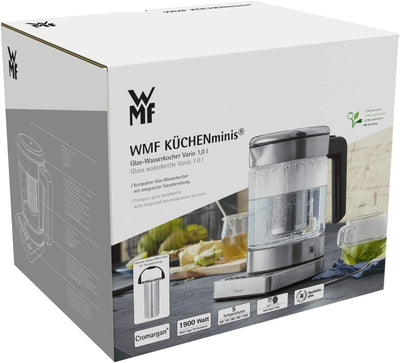 WMF Küchenminis 2 in 1 Vario Wasserkocher mit Temperatureinstellung, 1l, 1900 W, Teekocher Glas mit