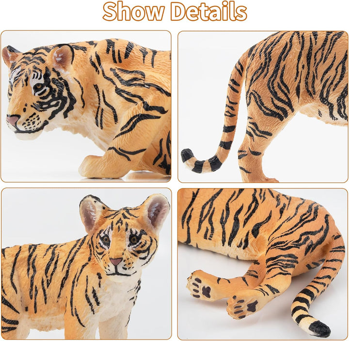TOYMANY 6 Stück Tiger Tiere-Figuren mit Tigerjungen, Dschungeltierfiguren Spielzeugfiguren, Familien