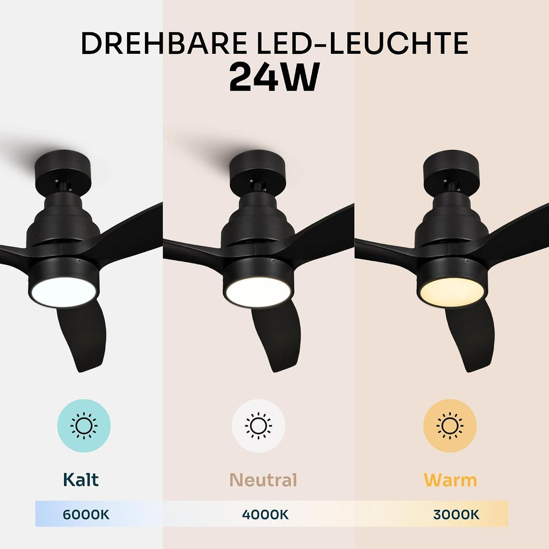 Mellerware - Deckenventilator mit Fernbedienung Brizy Bright | 45W | 6 Geschwindigkeiten | Sehr Leis