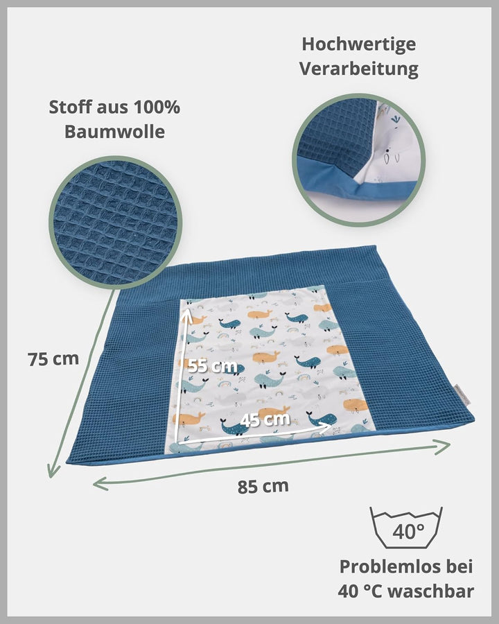 ULLENBOOM Wickelauflagenbezug 75x85 cm Blau-Wale (Made in EU) - abnehmbarer Bezug für Wickelauflage