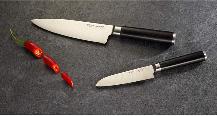 Echtwerk EW-DM-0365 Damaszener Messer Set, 2-TLG, Kochmesser,Küchenmesser, Damaststahl, Pakka-Holz,